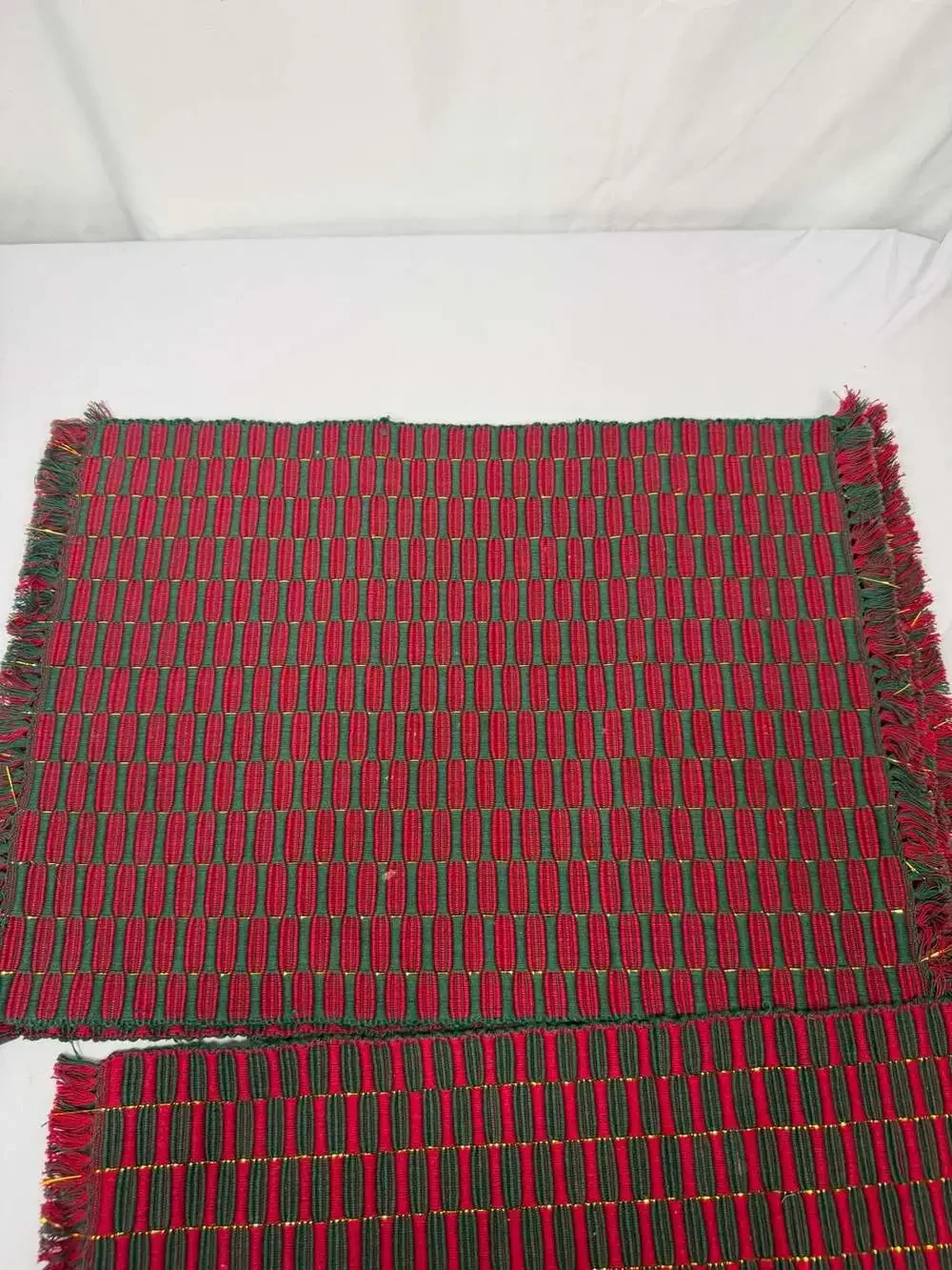 Red and Green Woven Fringed Christmas Placemats Set of 4